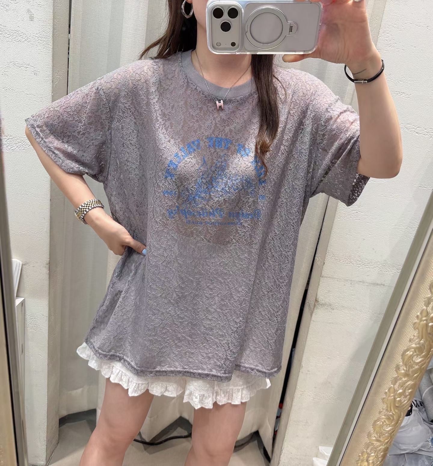 全蕾絲透膚長版T