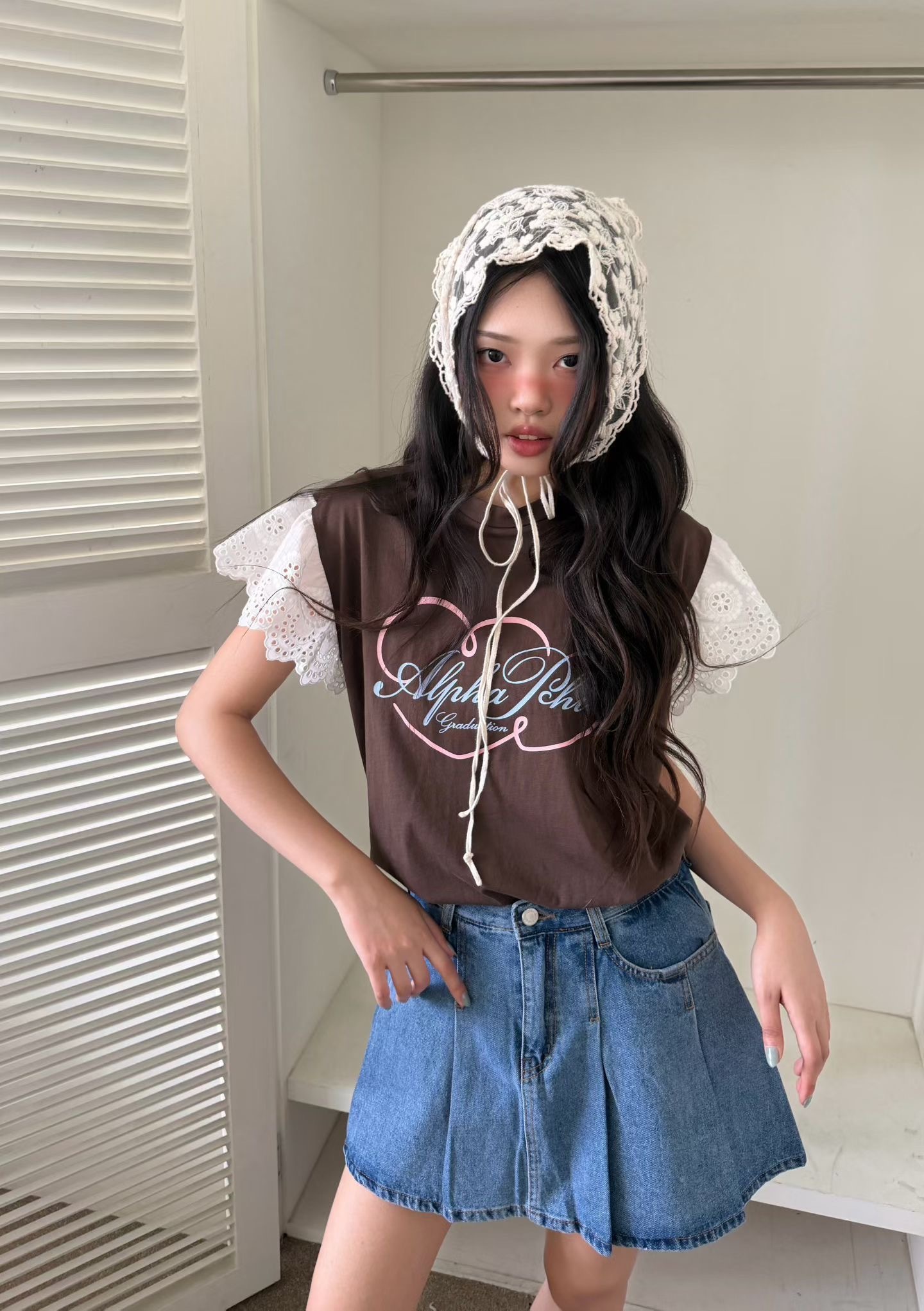 雙愛心蕾絲肩袖T