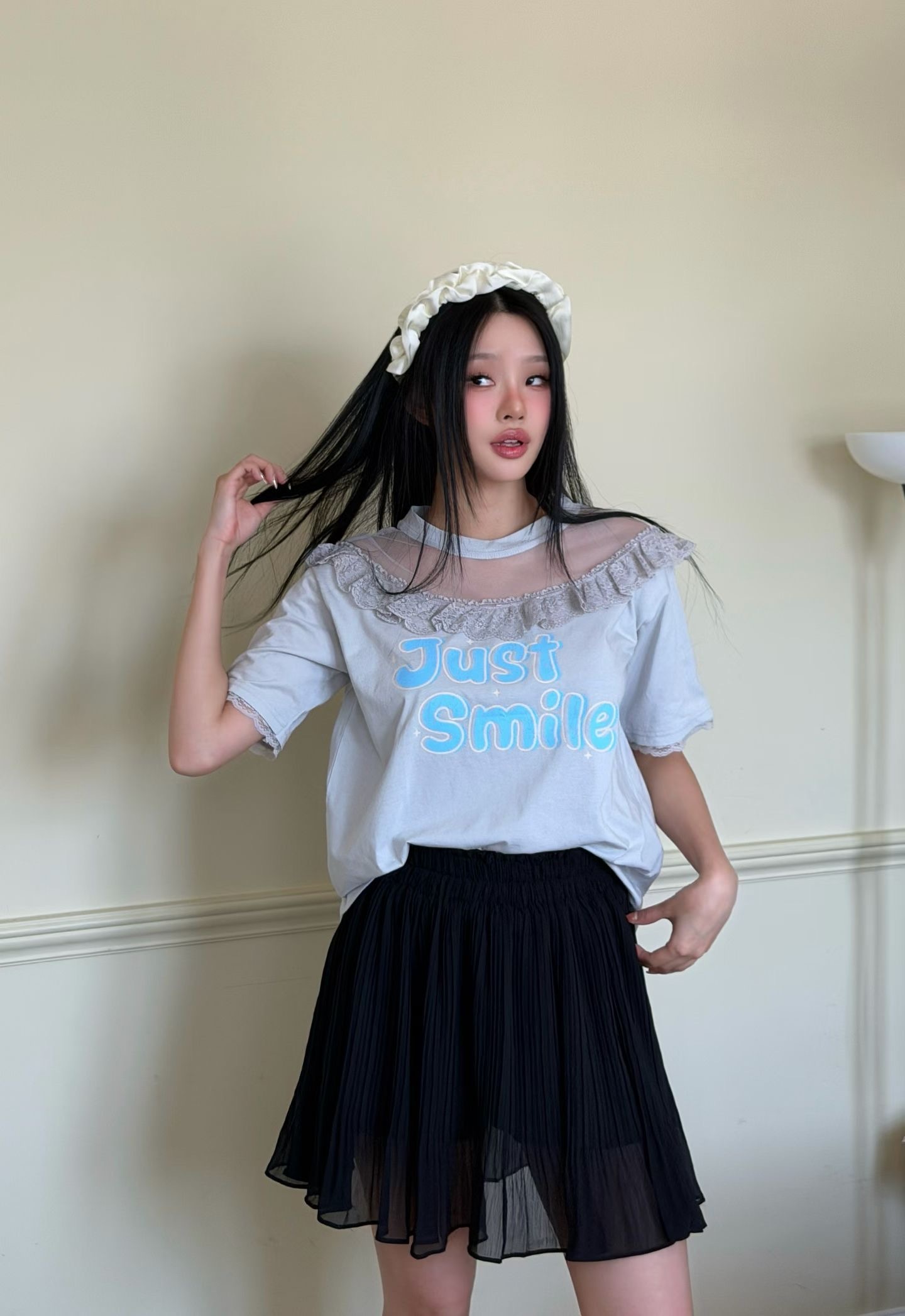 JUST SMILE透膚領短袖T