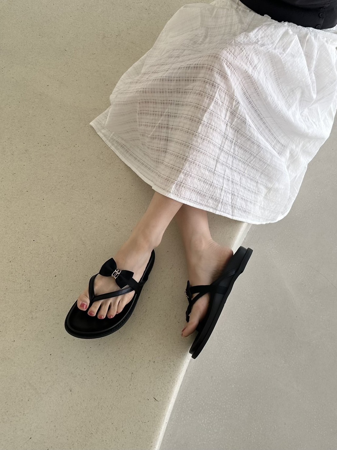 5345黑色蝴蝶結平底拖