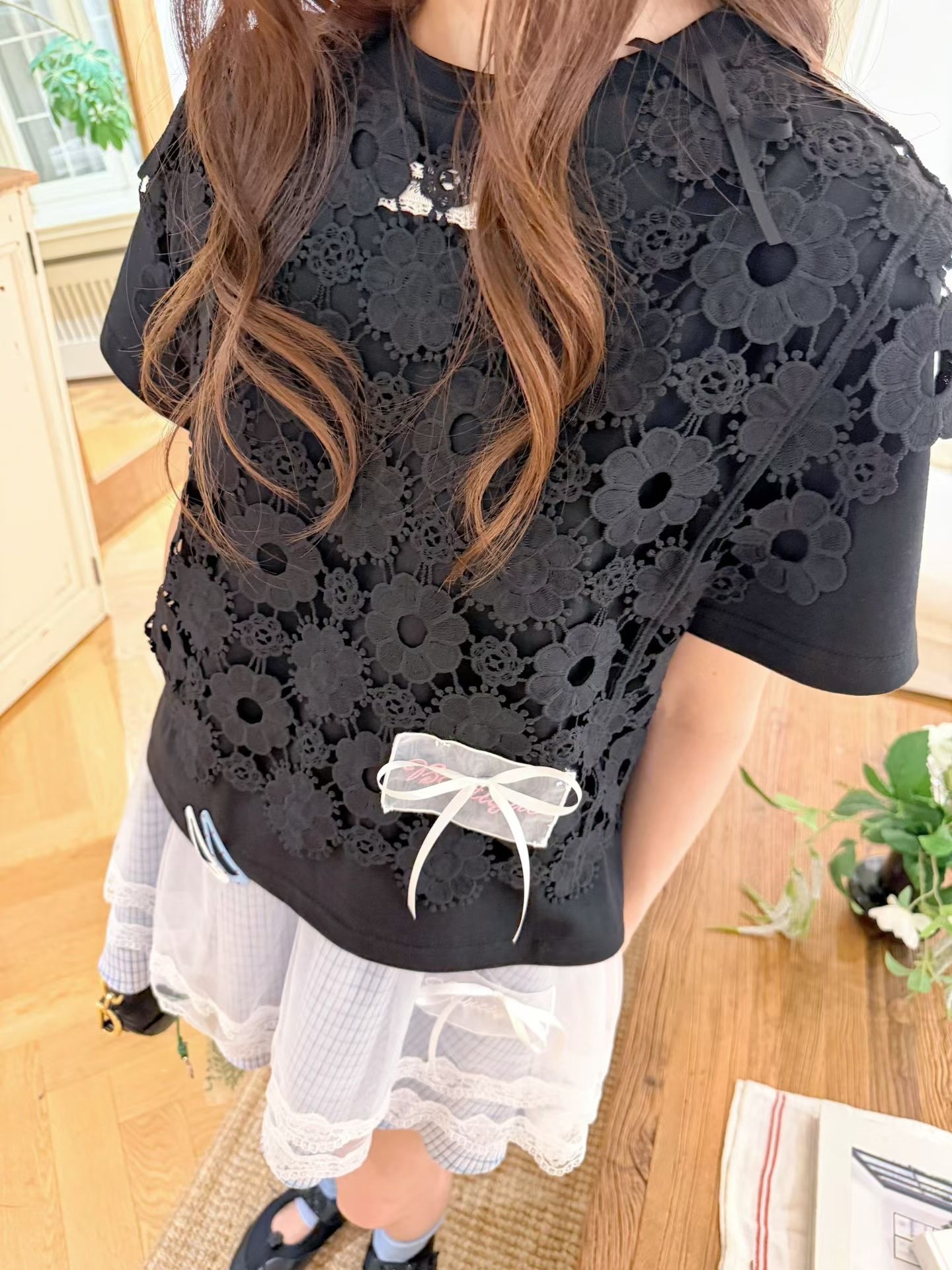 花蕾絲層短袖T