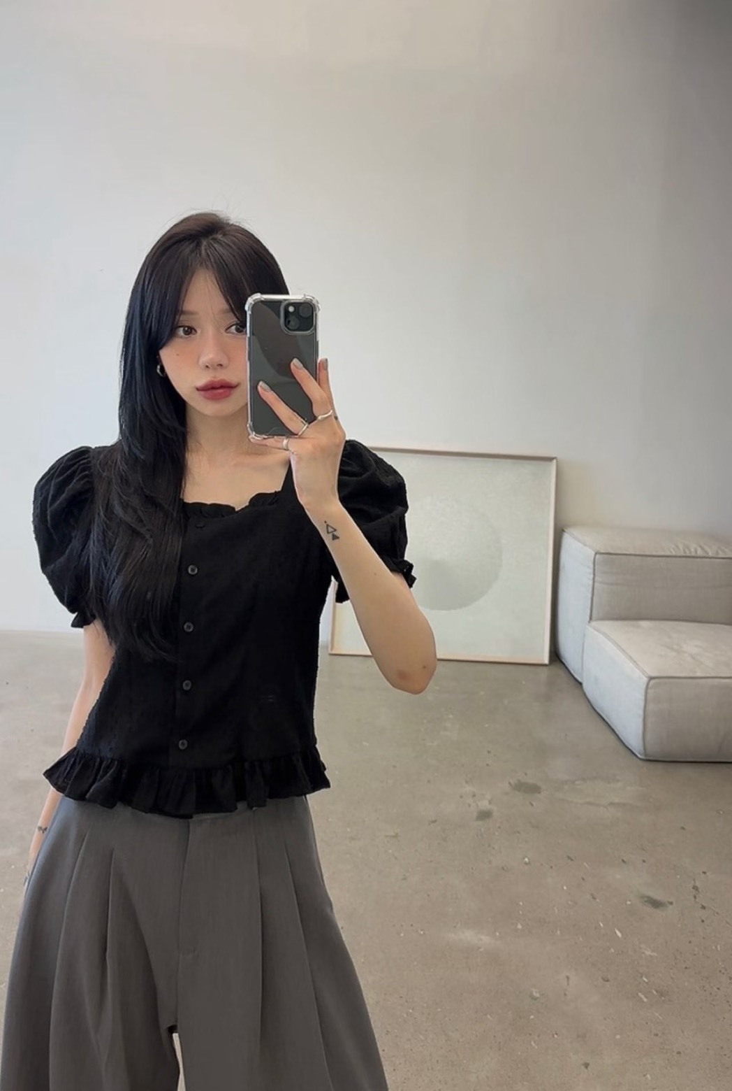 公主袖方領襯衫