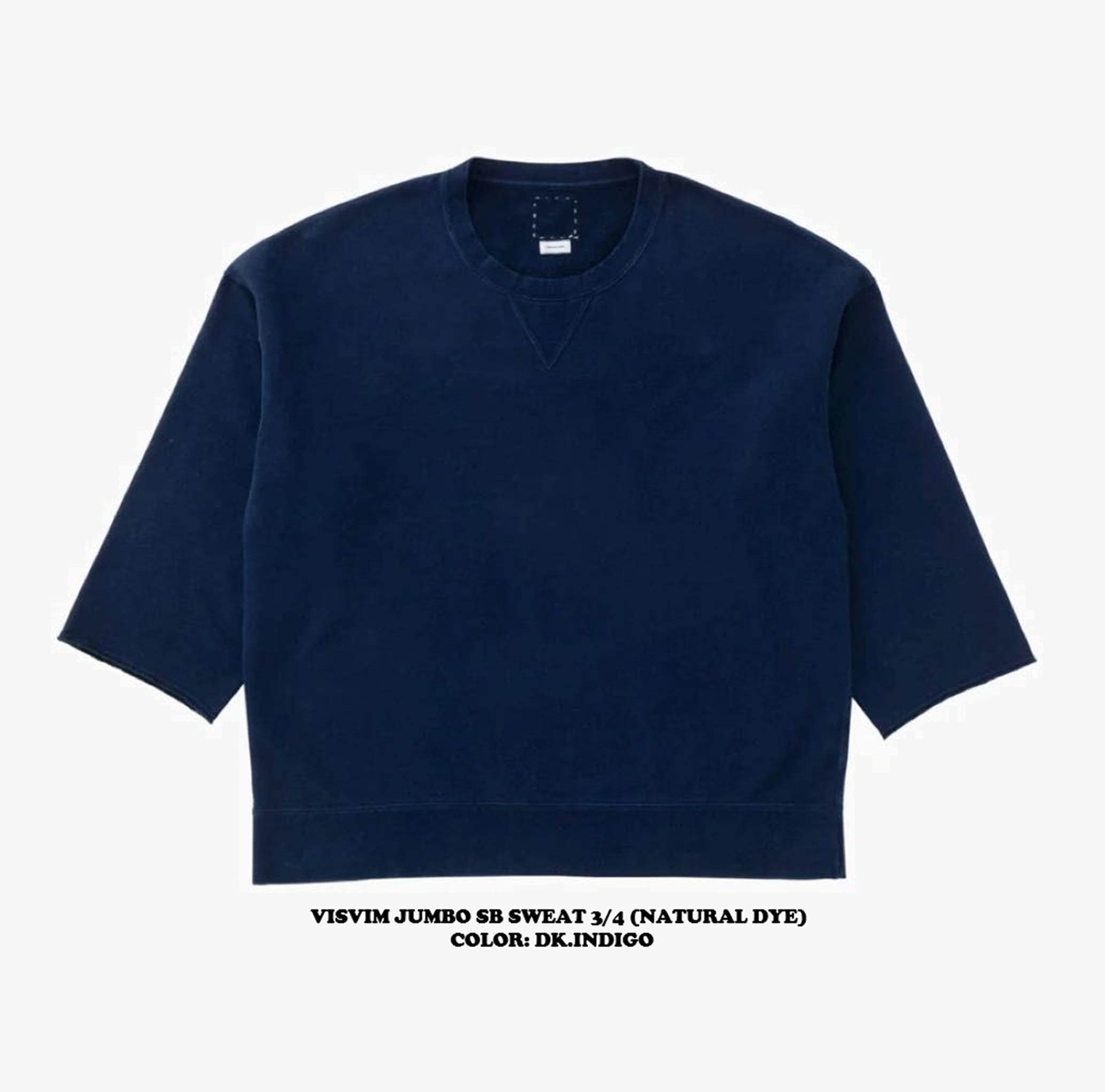 LAST SALE: VISVIM JUMBO SB SWEAT 3/4 *NATURAL DYE - DK.INDIGO SIZE 4 PRE ORDER ITEM (預訂中)