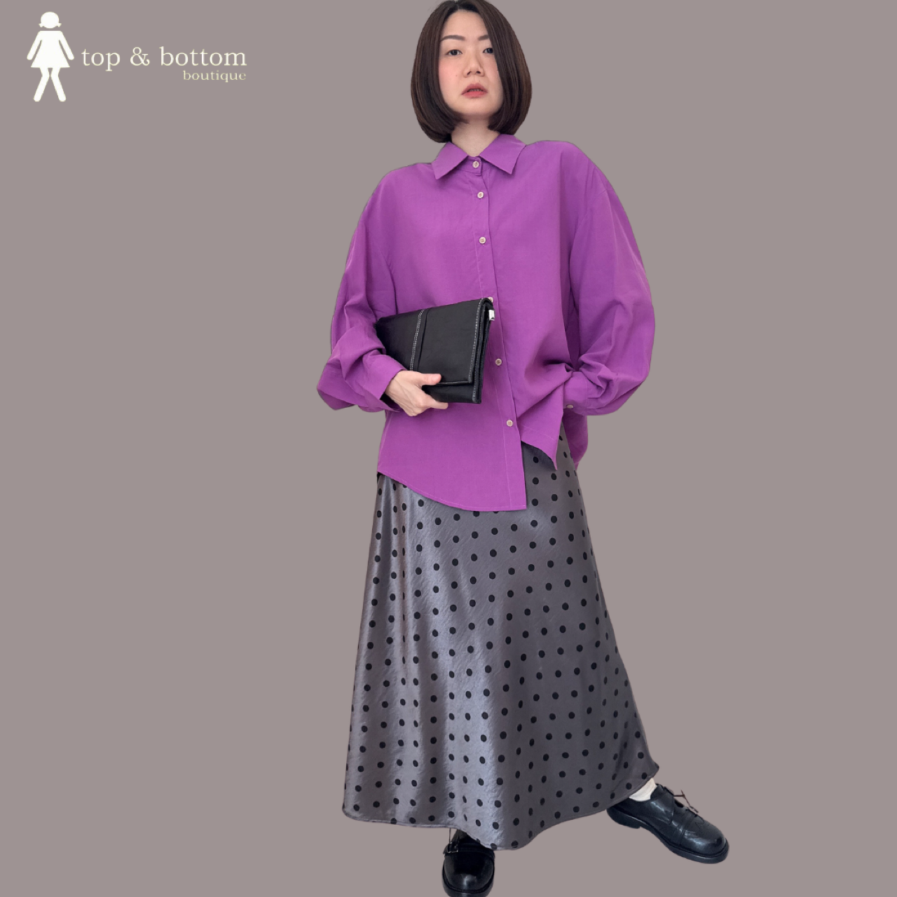 ELASTIC WAISTED SATIN POLKA DOT SKIRT