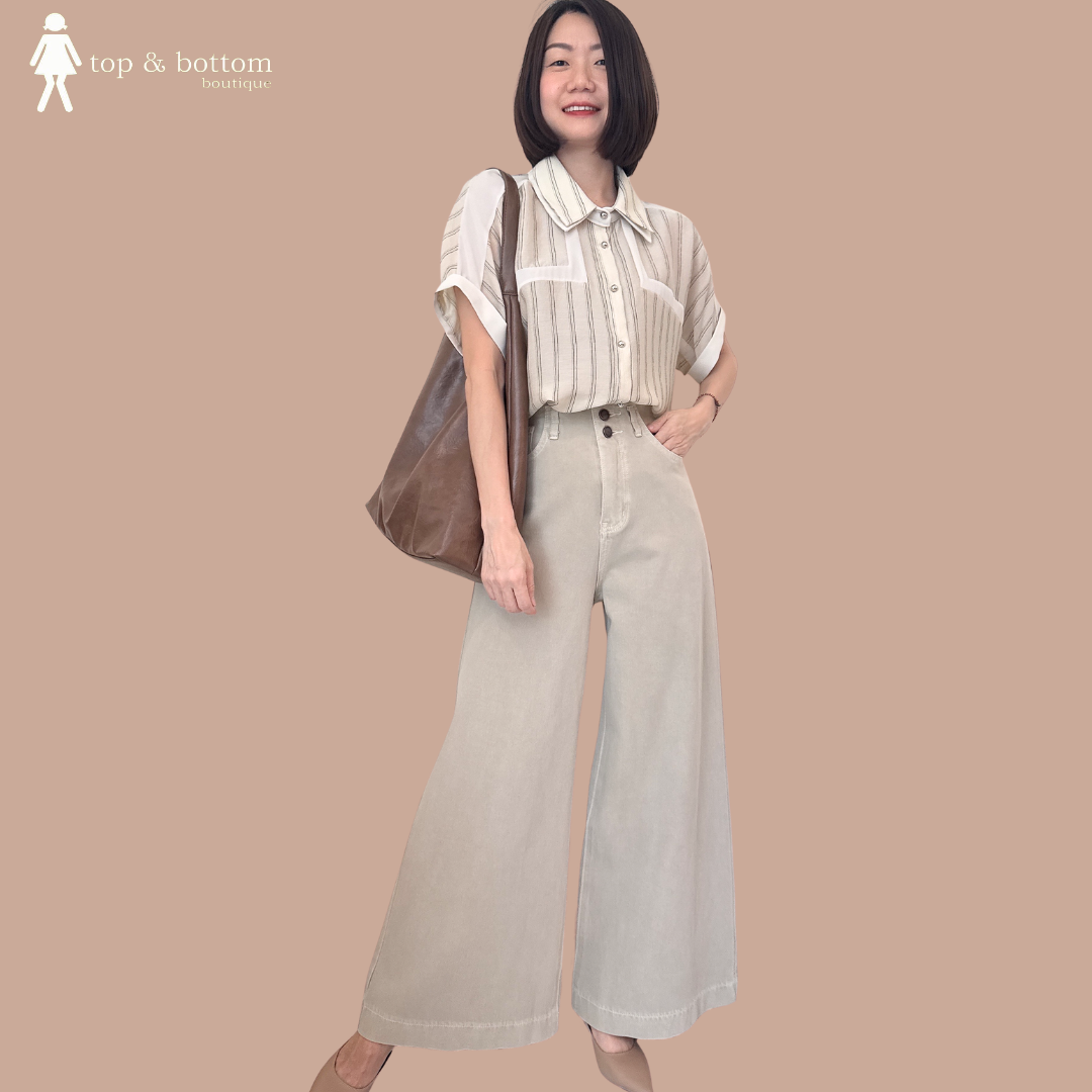SHORT SLEEVE COLLARED STRIPED SHIRT