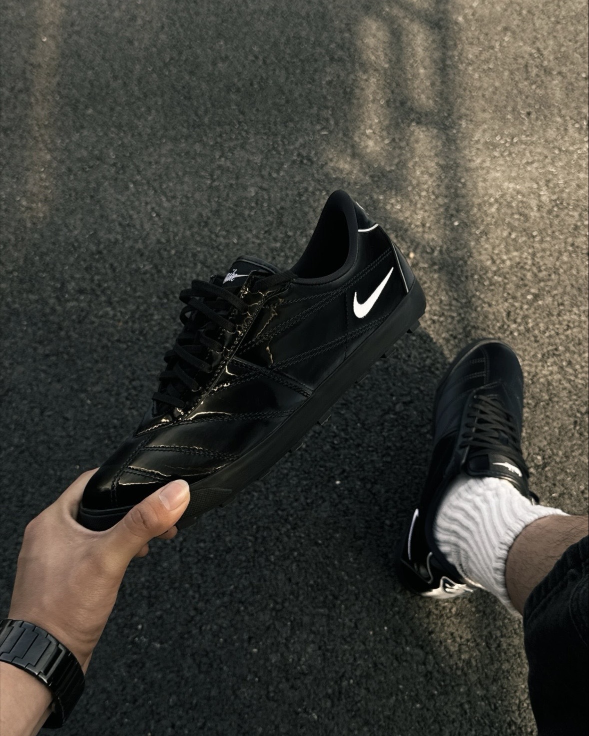 Nike Astrograbber SE 漆皮 皮革 復古 鬆餅格 黑武士