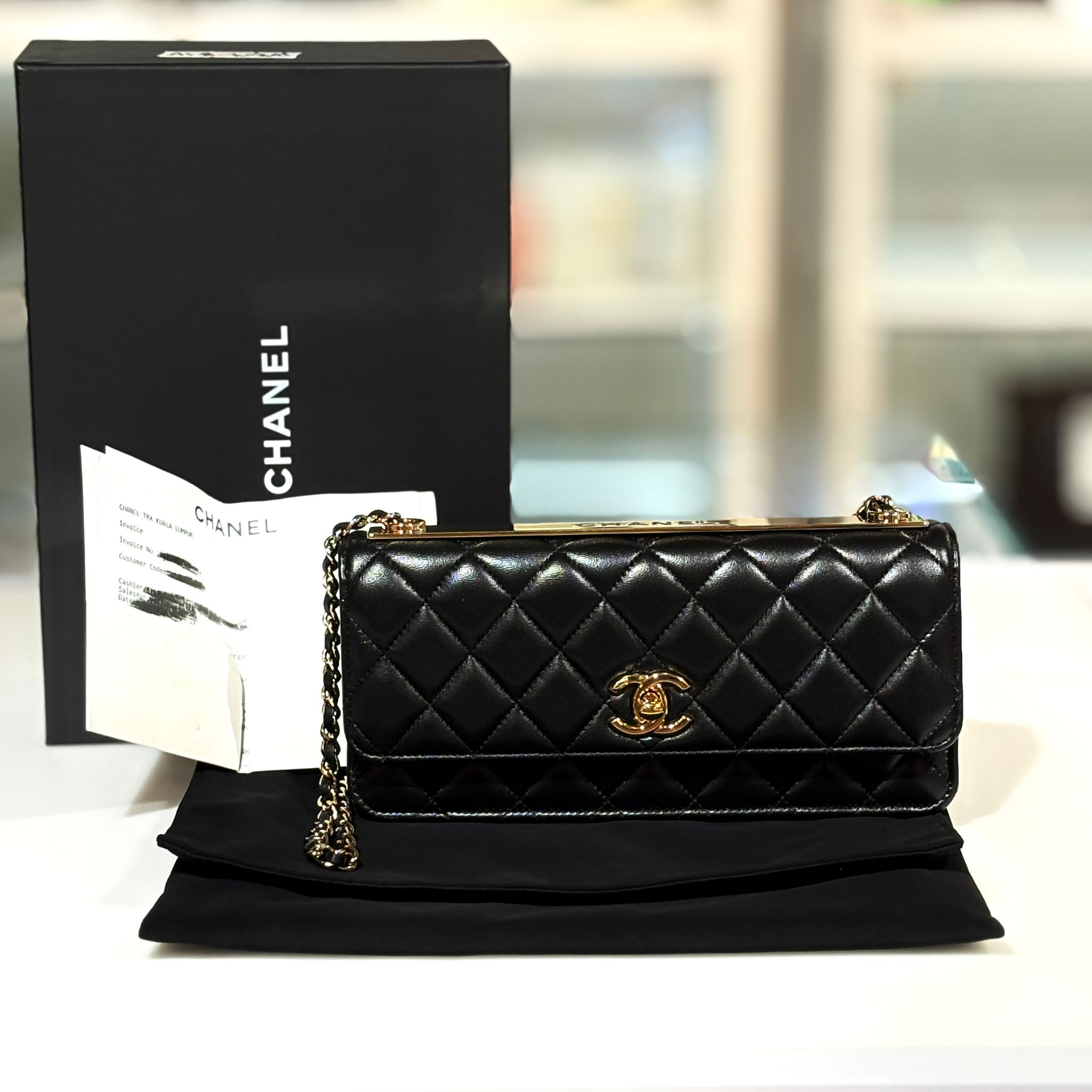 全新CHANEL TRENDY CC 法棍包/腋下包/ 單肩包 AP3499 黑色羊皮金扣 @晶片 #BRAND NEW #香榭站正品