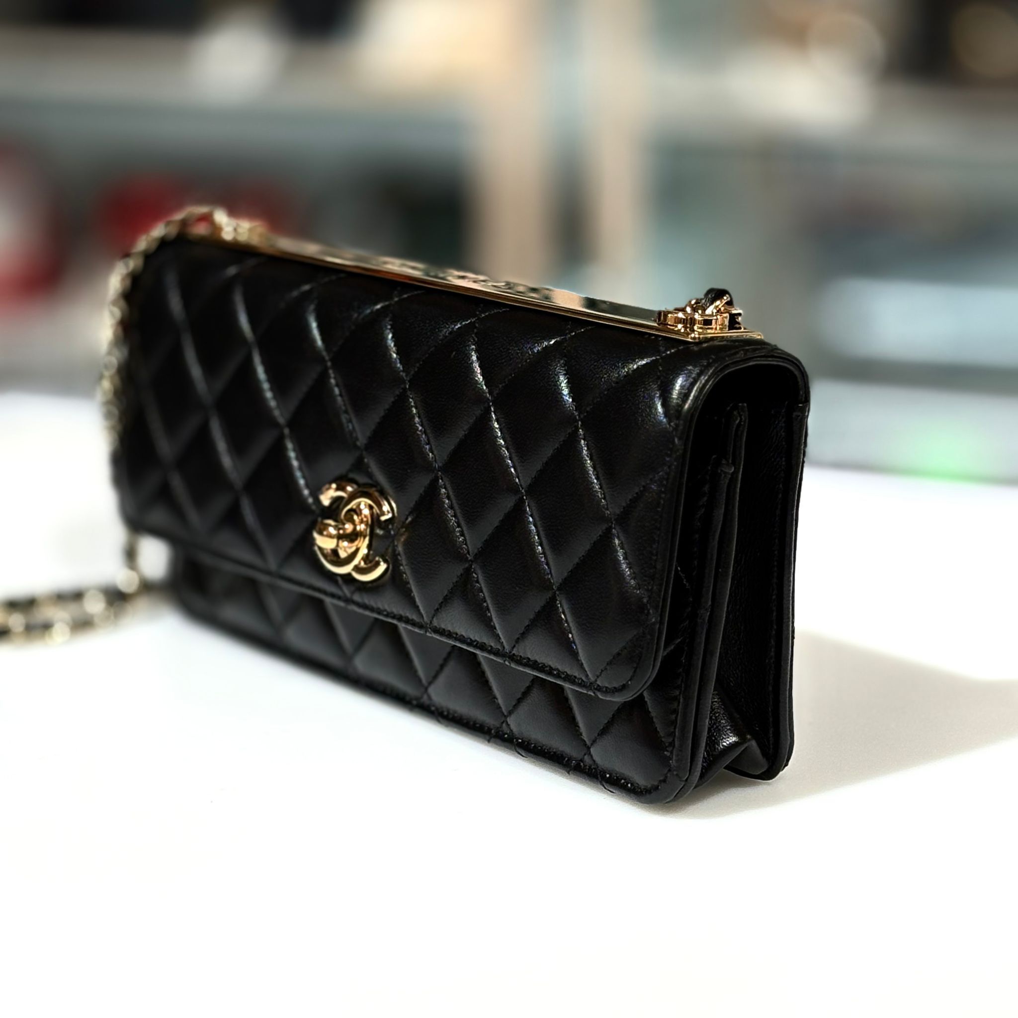 全新CHANEL TRENDY CC 法棍包/腋下包/ 單肩包 AP3499 黑色羊皮金扣 @晶片 #BRAND NEW #香榭站正品