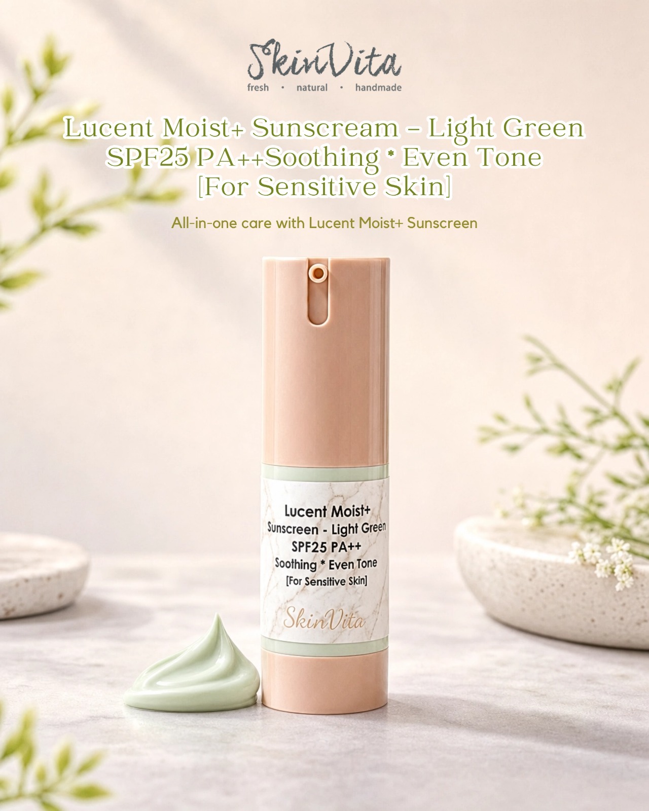 Lucent Moist+ Sunsream - Light Green SPF25 PA++ Soothing * Even Tone [For Sensitive Skin]
