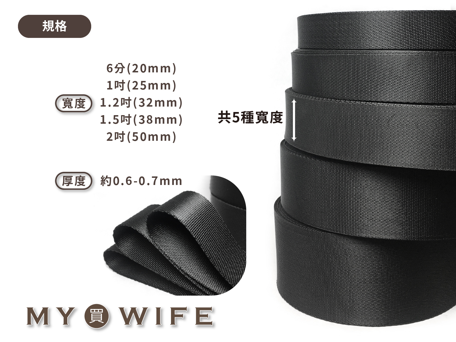 【薄款】密紋織帶(零售)_背包帶/織帶/包邊_5規格(黑色)