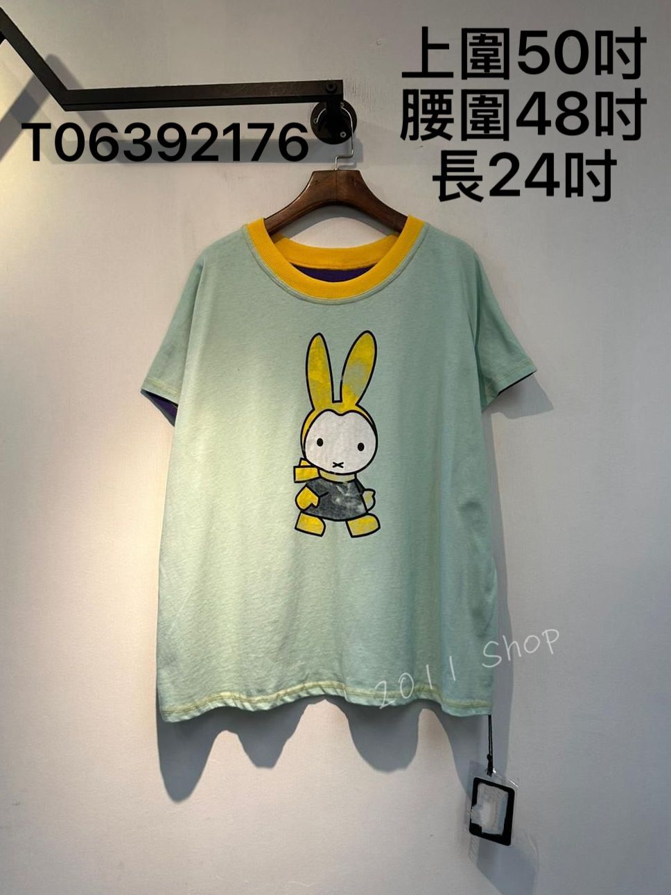 出口日本圓領拼色惡搞MiffyT恤  上圍50吋 腰圍48吋 長24吋  T06392176