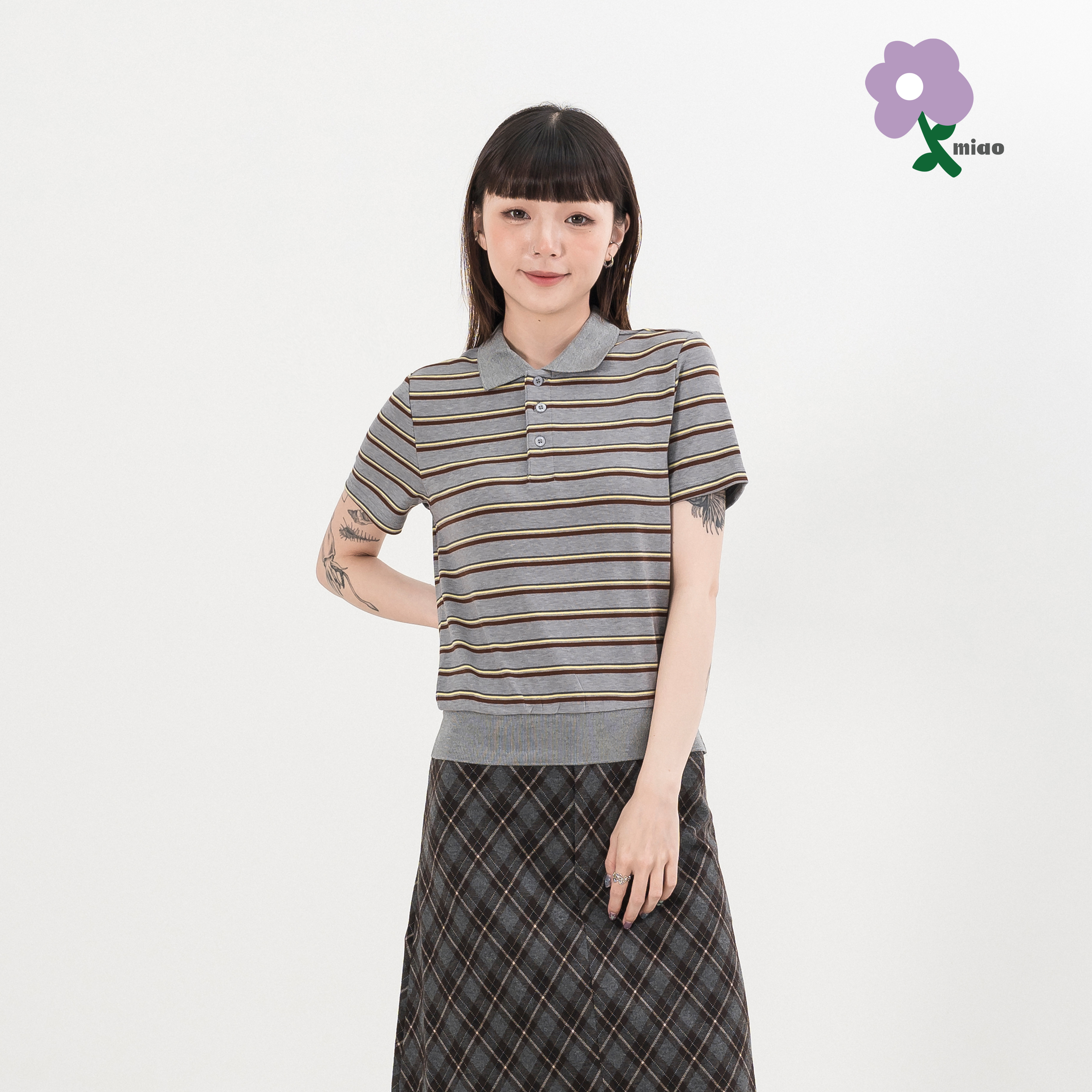 AGILITY MIAO Cropped Polo Shirts 短版條紋 Polo衫 [M-PL88]