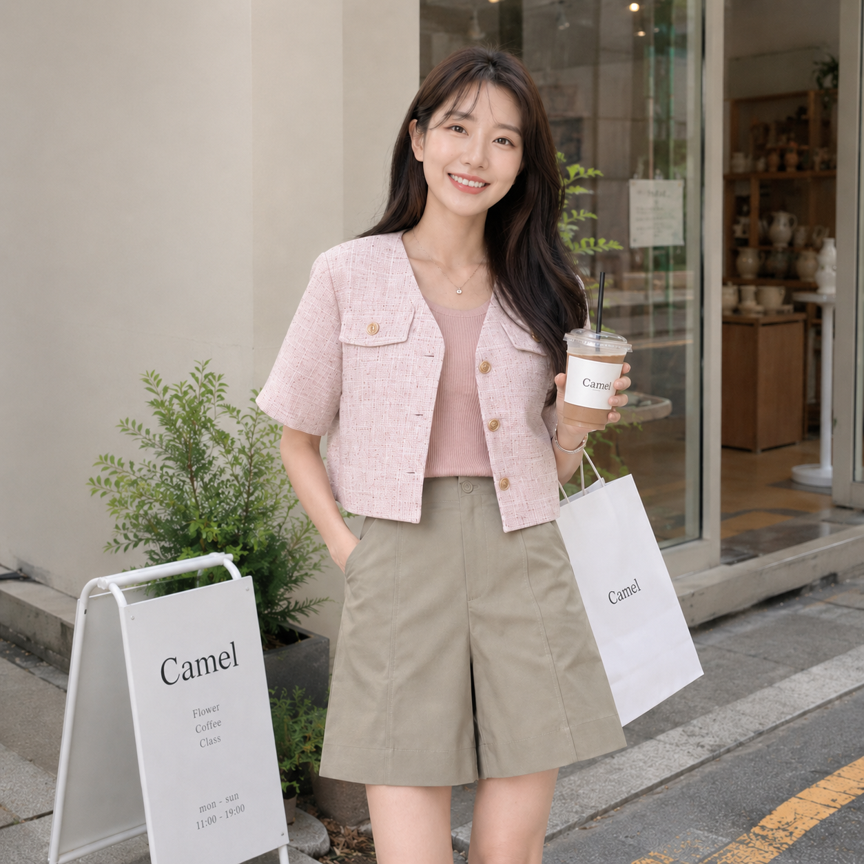 SHORT SLEEVE TWEED JACKET BLOUSE