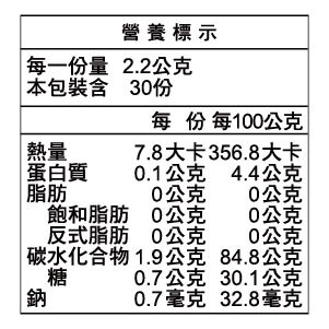 晚安益生菌營養標示