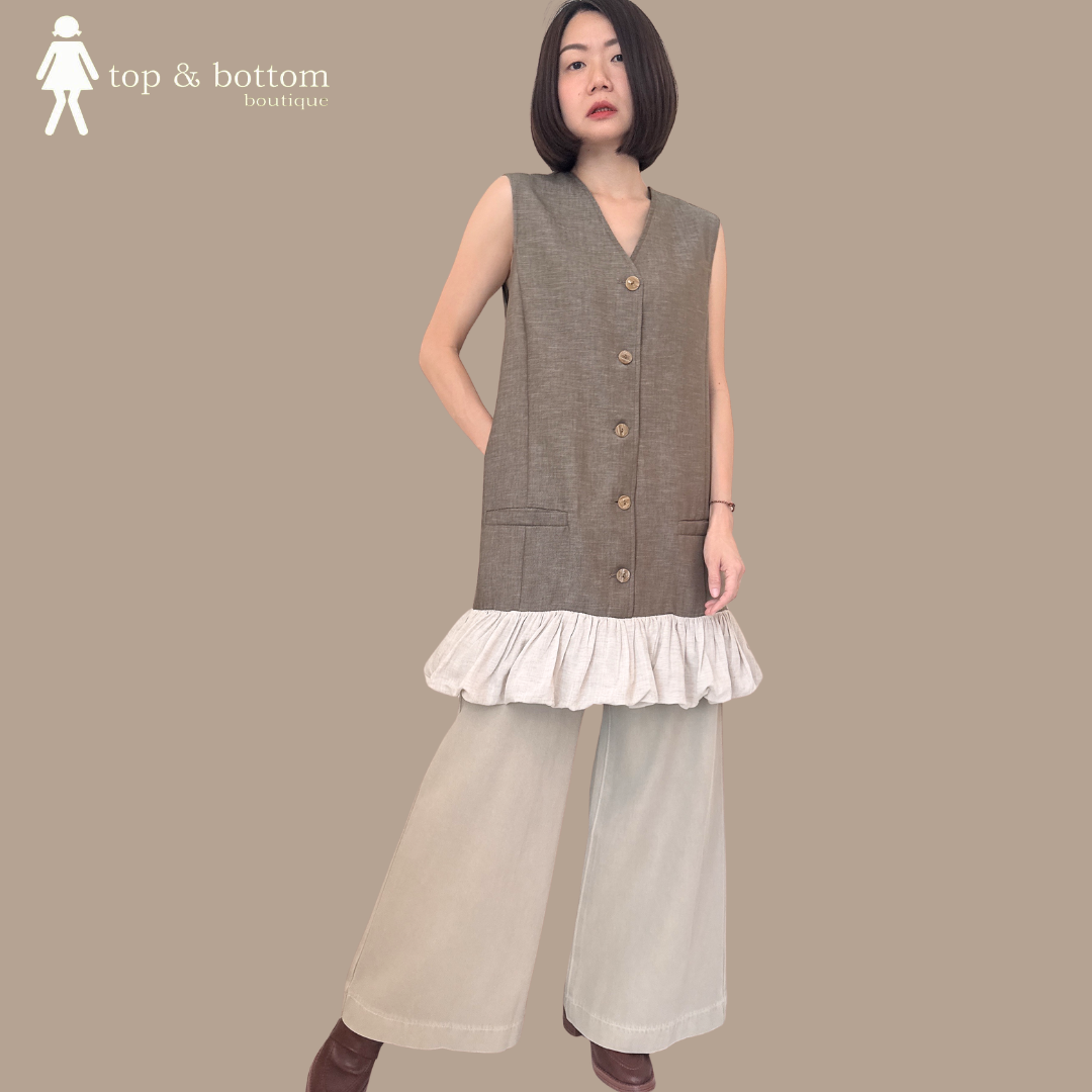 SLEEVELESS BUTTON SHORT DRESS WITH BALLOON HEM