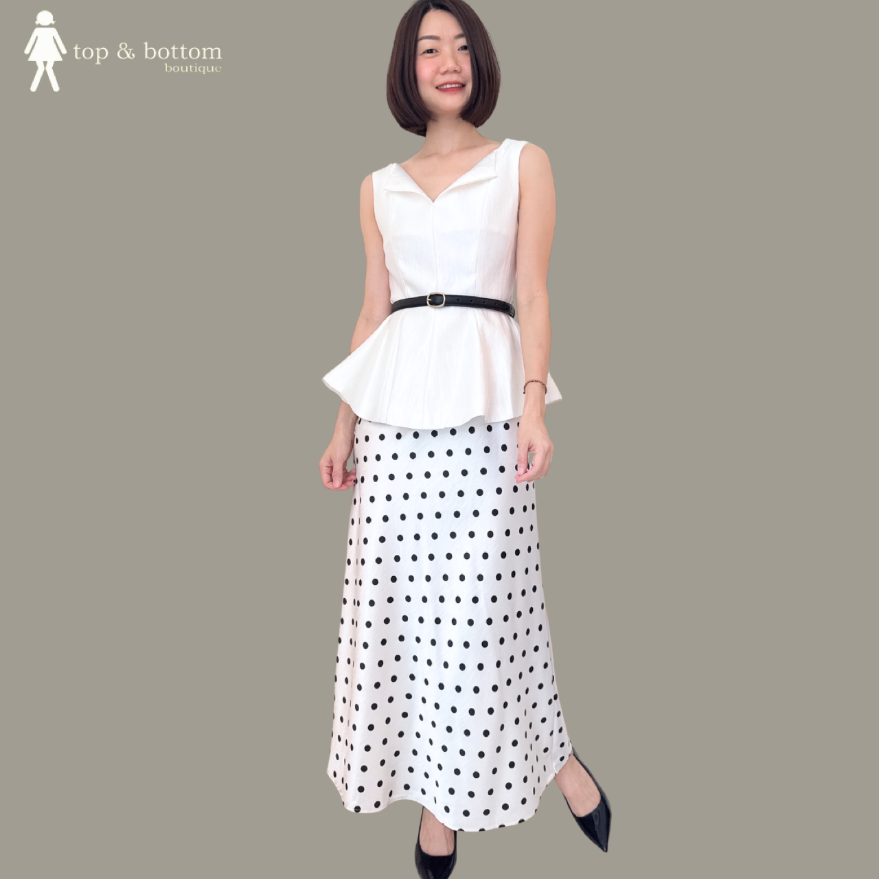 ELASTIC WAISTED SATIN POLKA DOT SKIRT
