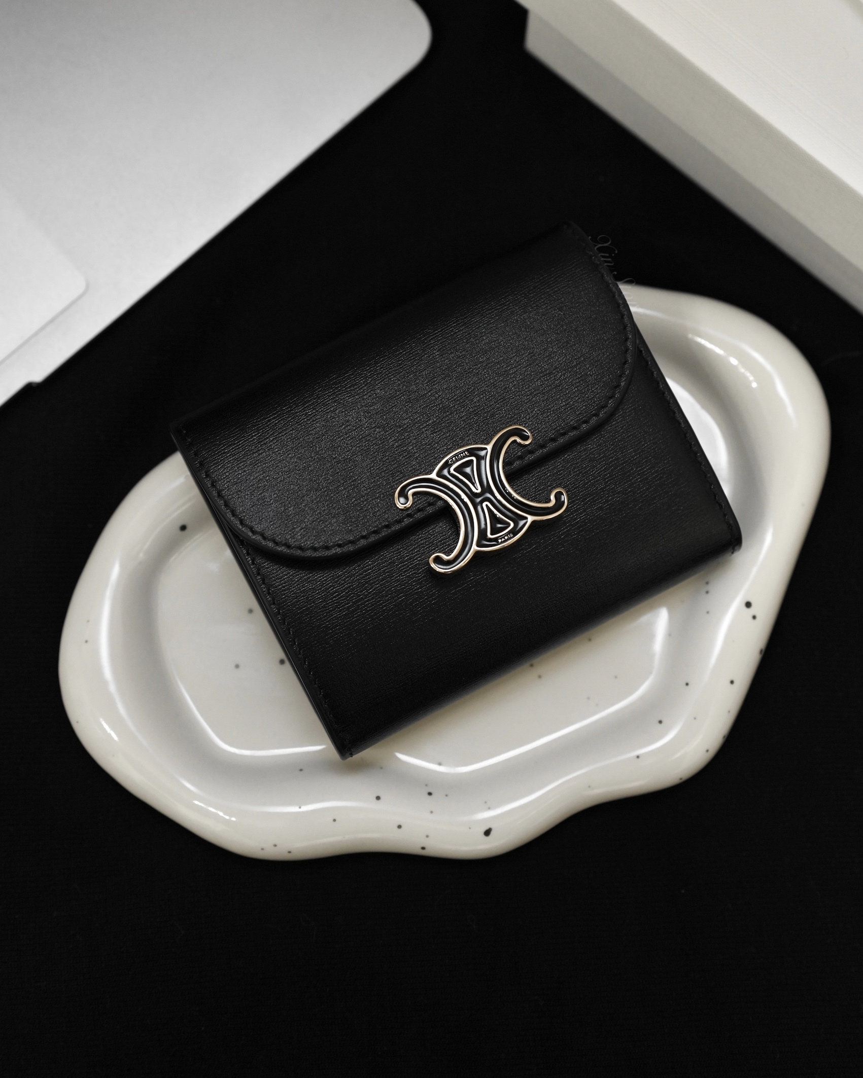 Celine Small Flap Wallet Triomphe Black 凱旋門 黑扣金邊 皮夾