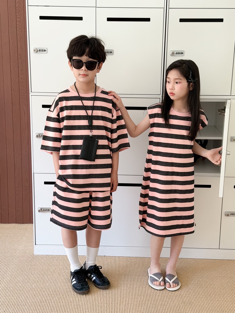 兄弟姐妹一起穿_兩色條紋套裝/洋裝