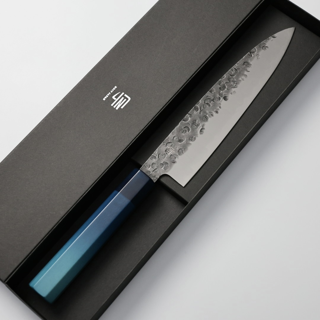 藍包丁 牛刀 210mm 鉬釩鋼 黑打鎚目