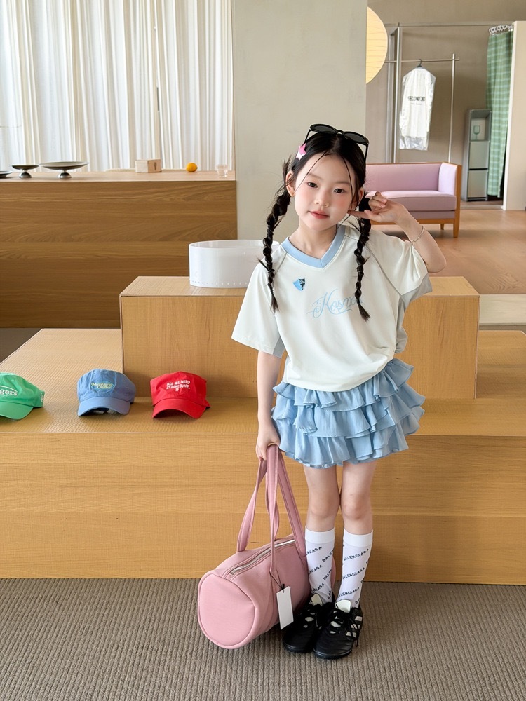甜美奶藍千層裙褲