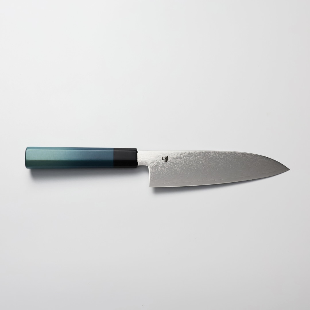 藍包丁 三德刀 165mm 銀三鋼 大馬士革