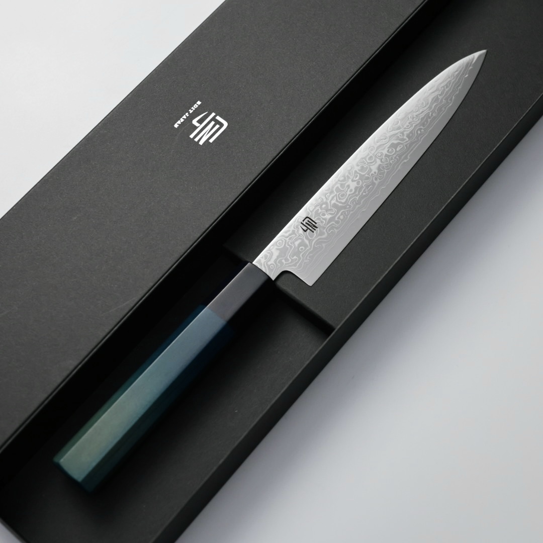 藍包丁 蔬果刀 150mm 銀三鋼 大馬士革