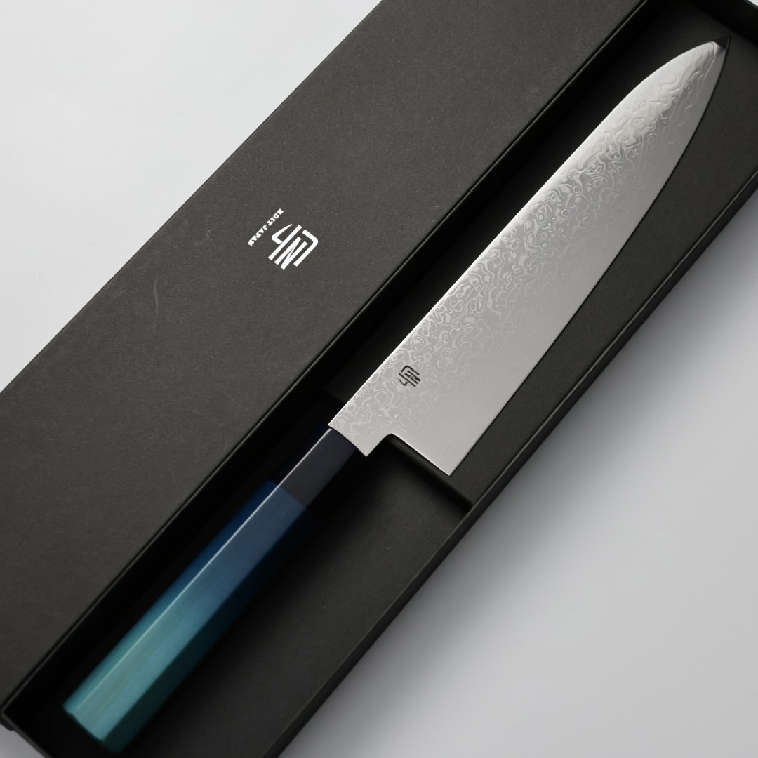 藍包丁 牛刀 210mm 銀三鋼 大馬士革