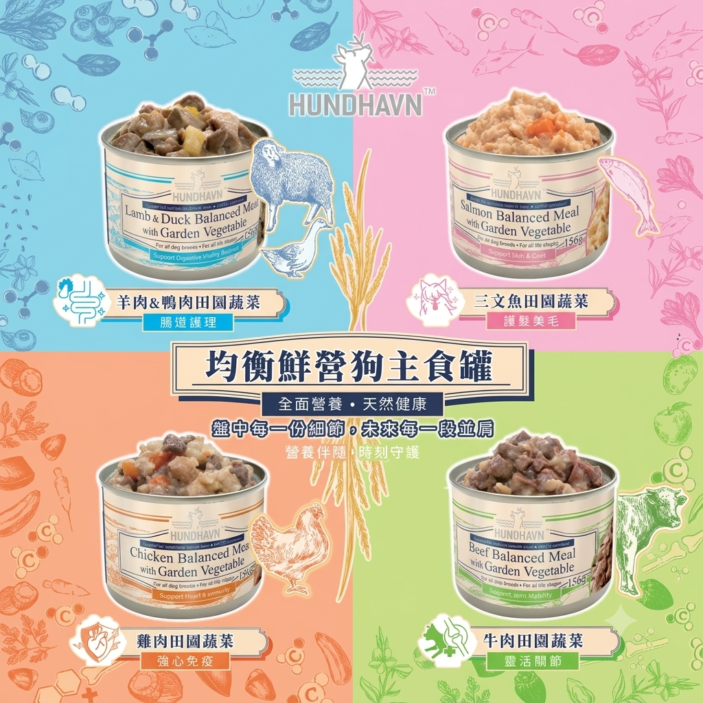 HUNDHAVN【試食優惠】均衡營養狗主食罐 156g x 4罐 (混合口味)