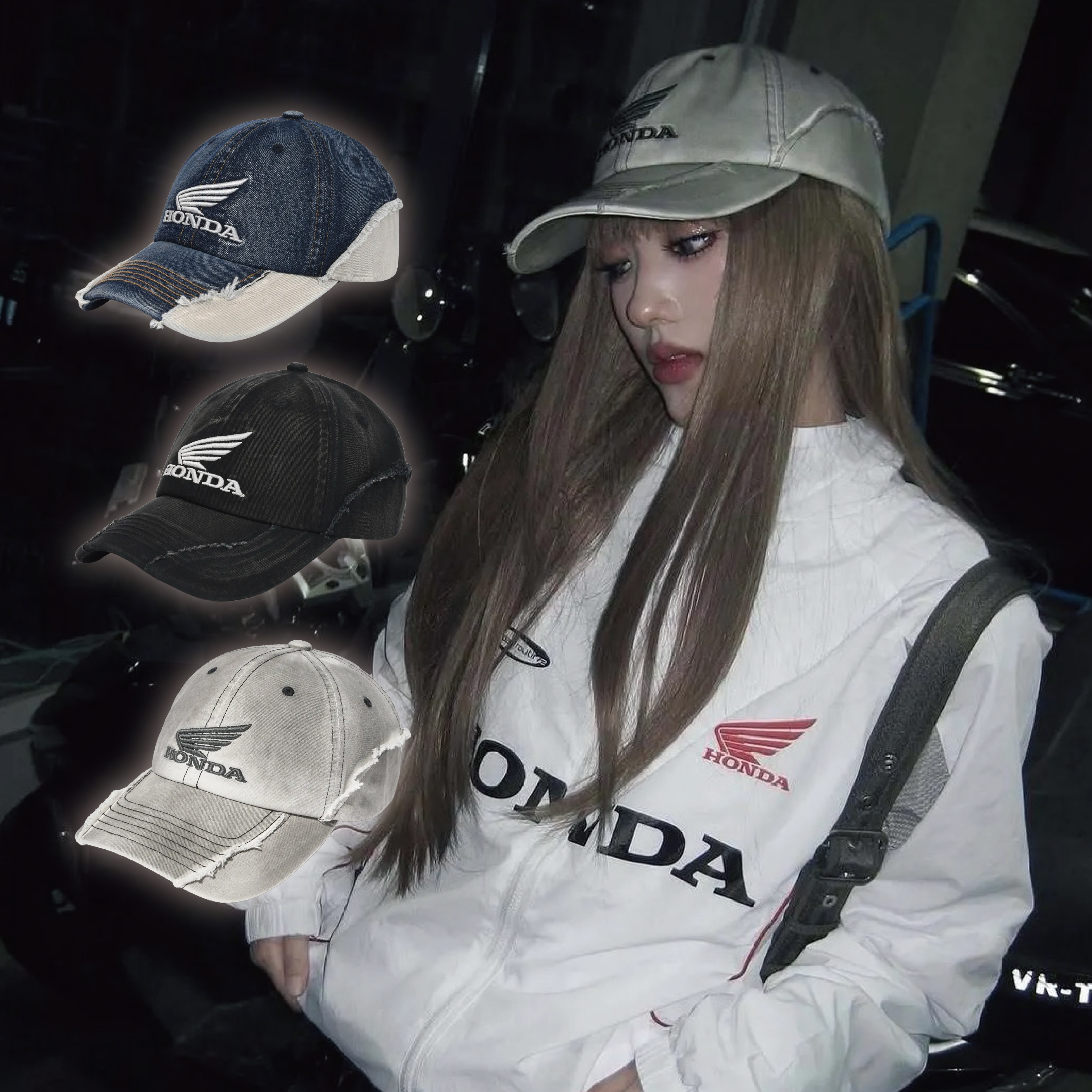 <06/22 23:59收單⏰> 🇰🇷 HONDA VINTAGE CUTOFF CAP 本田 流蘇 拼接 牛仔 丹寧 老帽 棒球帽 / 現+預