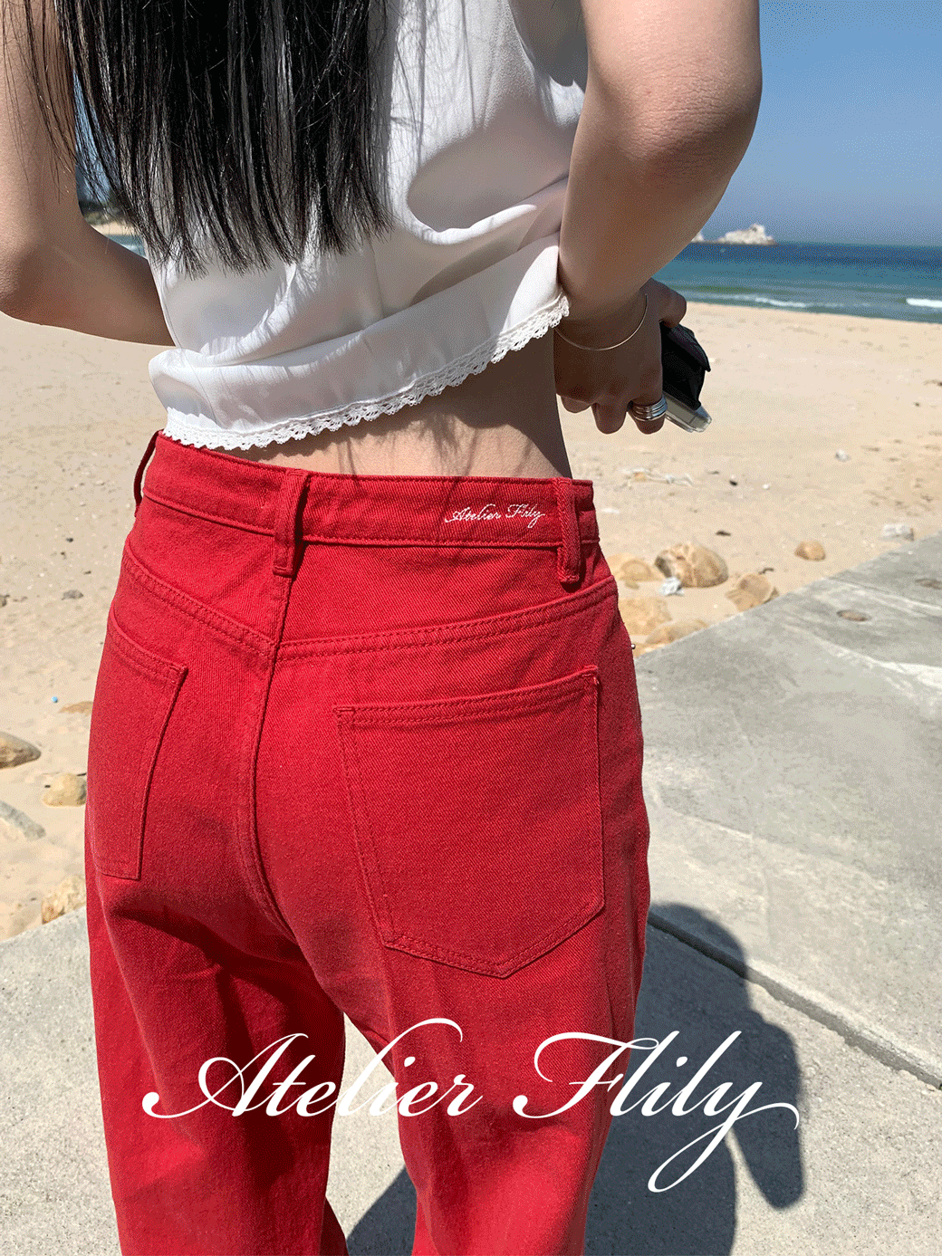 FLILY 小刺繡字母寬版牛仔褲 4色