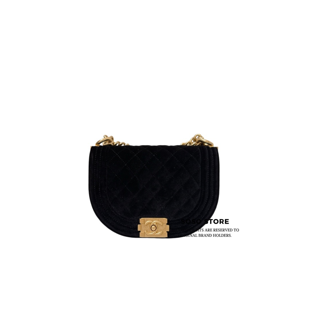 Chanel Velvet Boy Messenger Bag - Black / GHW