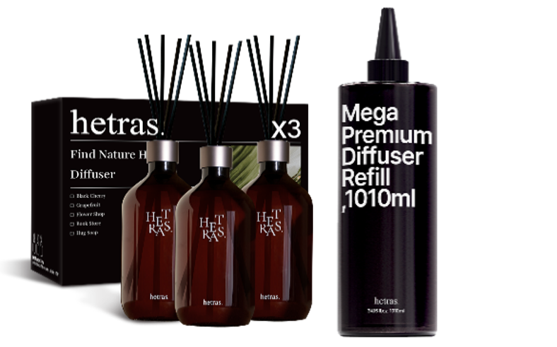 BN029 hetras. 高級室內香氛香薰瓶 500ml x 3件裝 + 巨無霸大容量室內擴香補充瓶1010ml - Flower Shop 花店