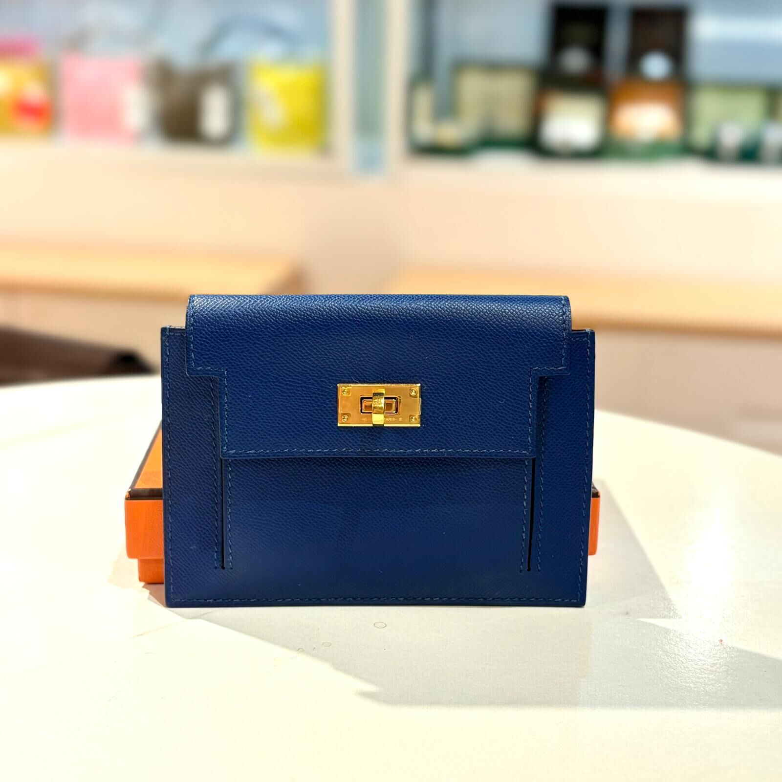 99%NEW二手HERMES KELLY POCKET 卡片套,零錢包 午夜藍金扣 Epsom皮 #香榭站正品
