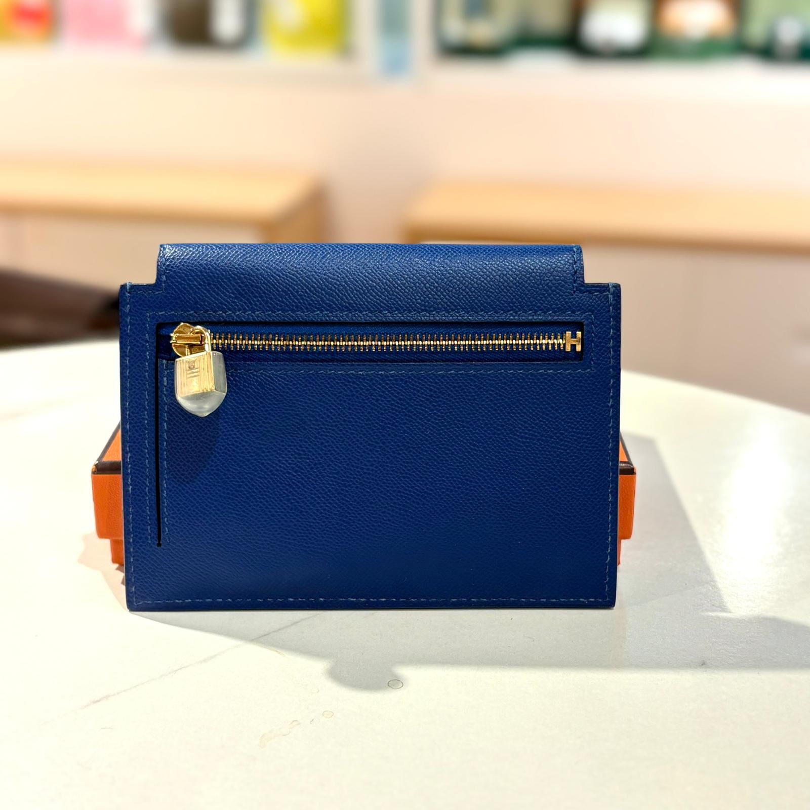 99%NEW二手HERMES KELLY POCKET 卡片套,零錢包 午夜藍金扣 Epsom皮 #香榭站正品