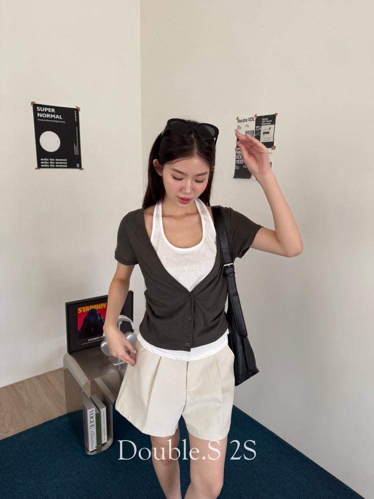 慵懶假兩件掛脖撞色Tee*2色