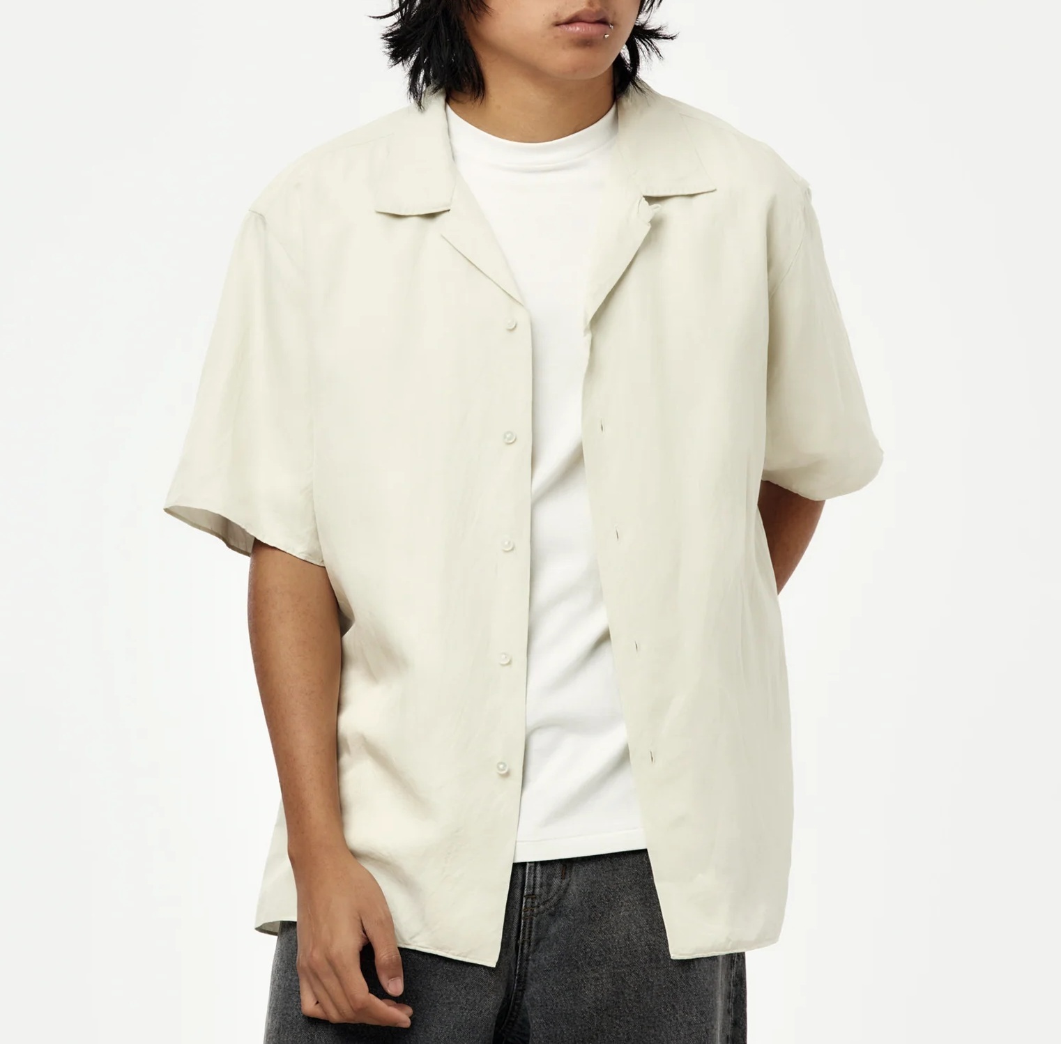 LAST PCS: A.PRESSE 2026 VINTAGE SILK LINEN S/S OPEN COLLAR SHIRT S/S - ECRU SIZE 3 PRE ORDER ITEM (預訂中)