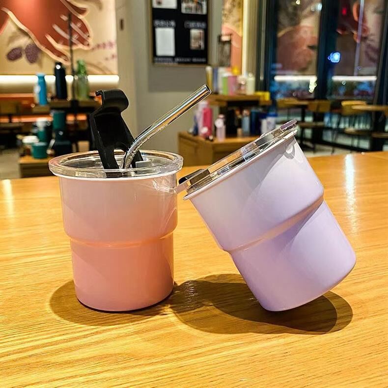 304不銹鋼漸層吸管蓋子杯