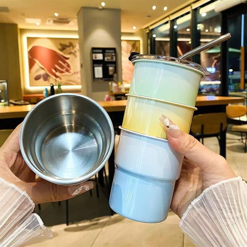 304不銹鋼漸層吸管蓋子杯