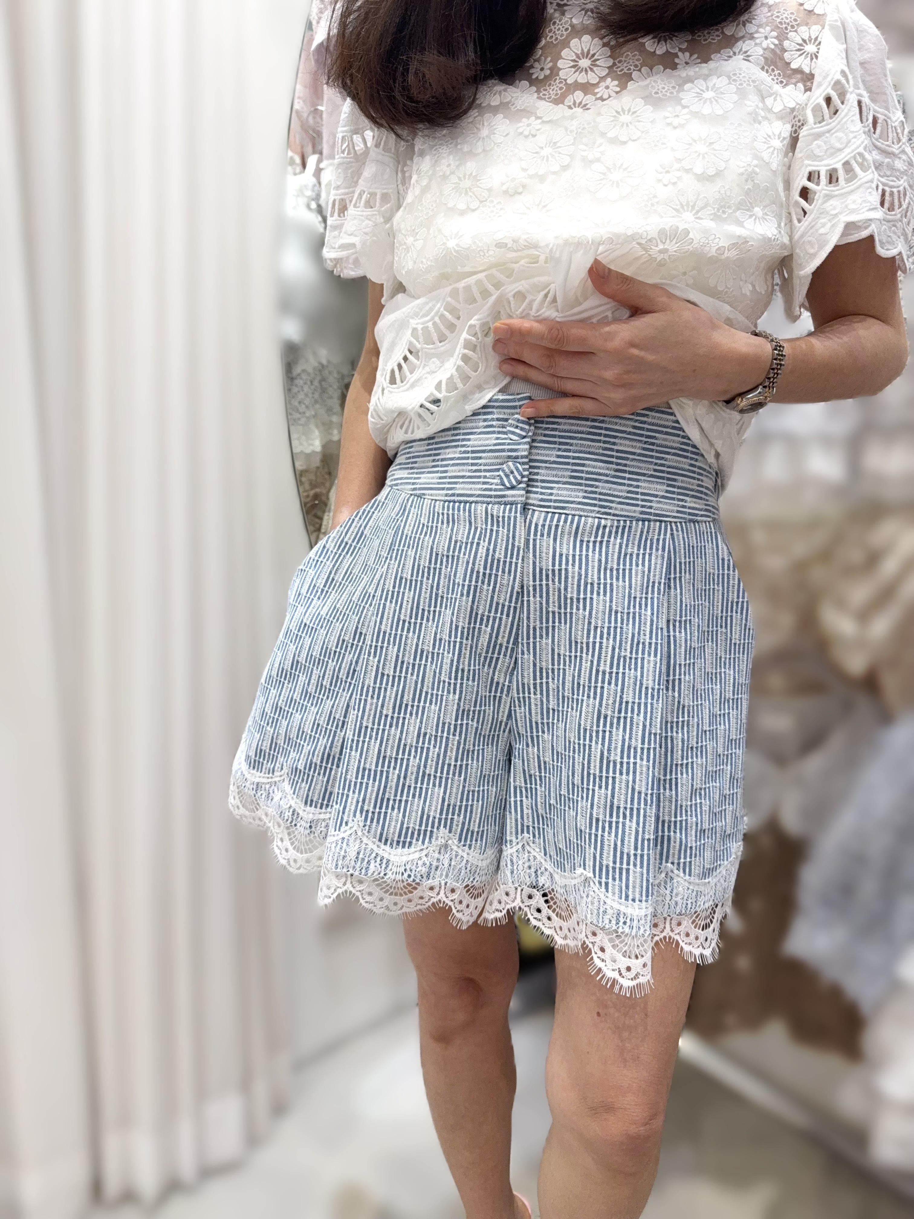 Y131   條子LACE褲 腰28-36 HIP48 長17 $539 (一口價)