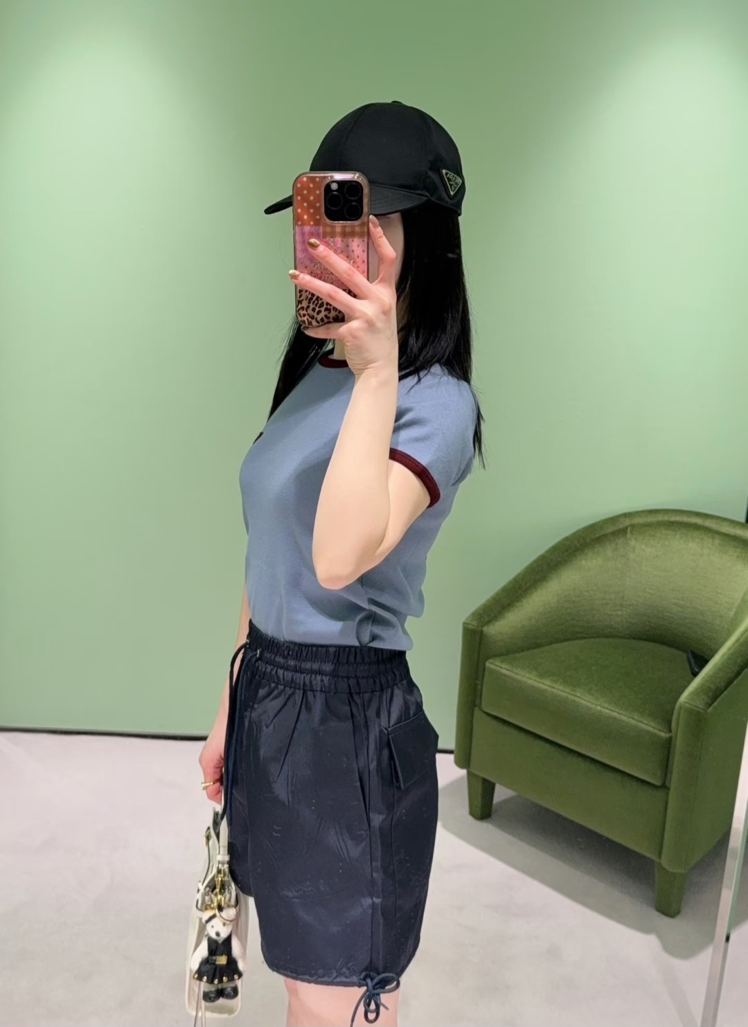 PRADA 三角LOGO 藍色 女款 Tee