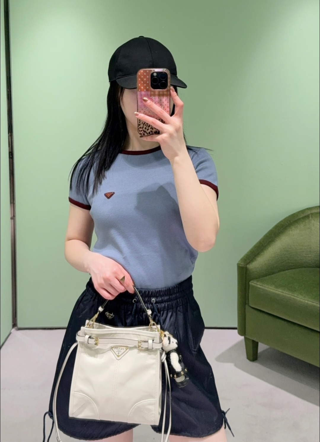 PRADA 三角LOGO 藍色 女款 Tee