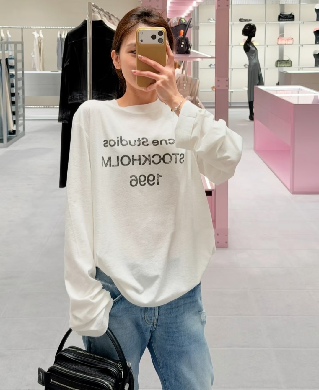 ACNE 造舊破壞款式 字母 長袖Tee 男女款