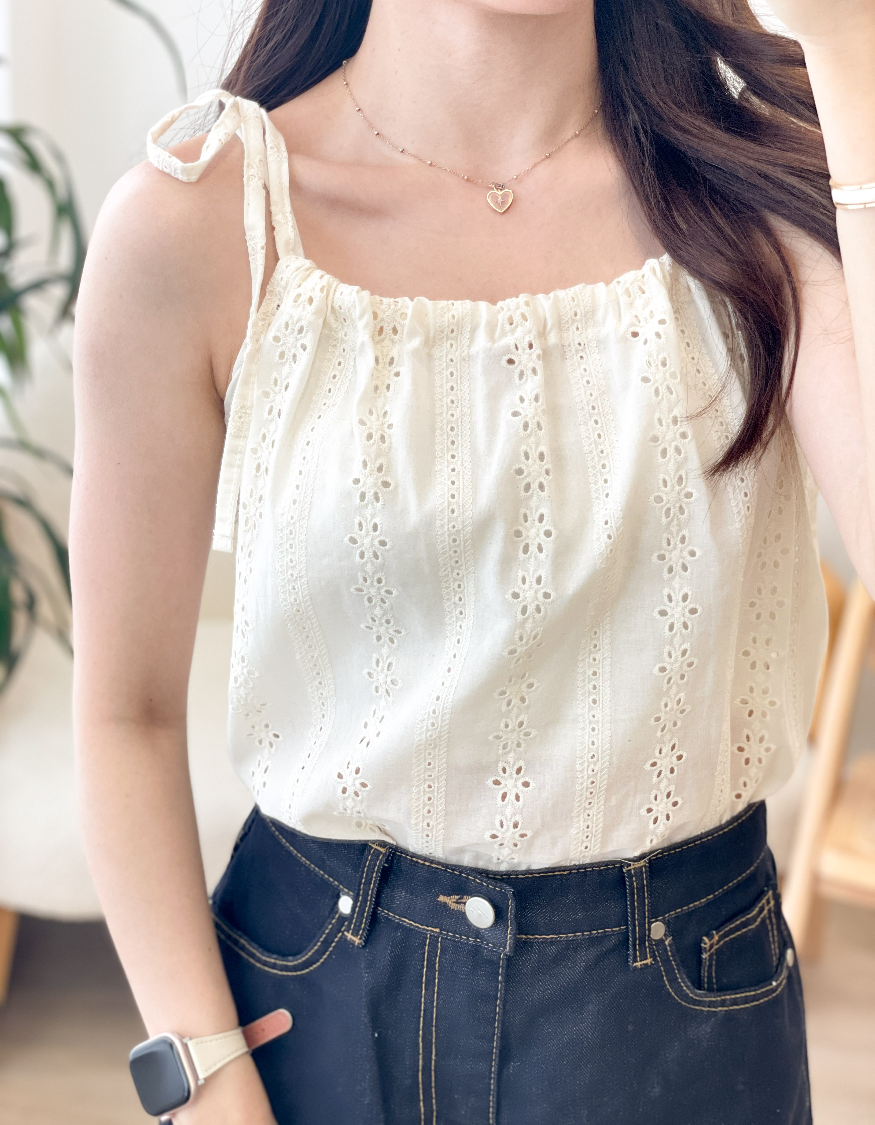 T1578 Secret Garden Eyelet Tank Top