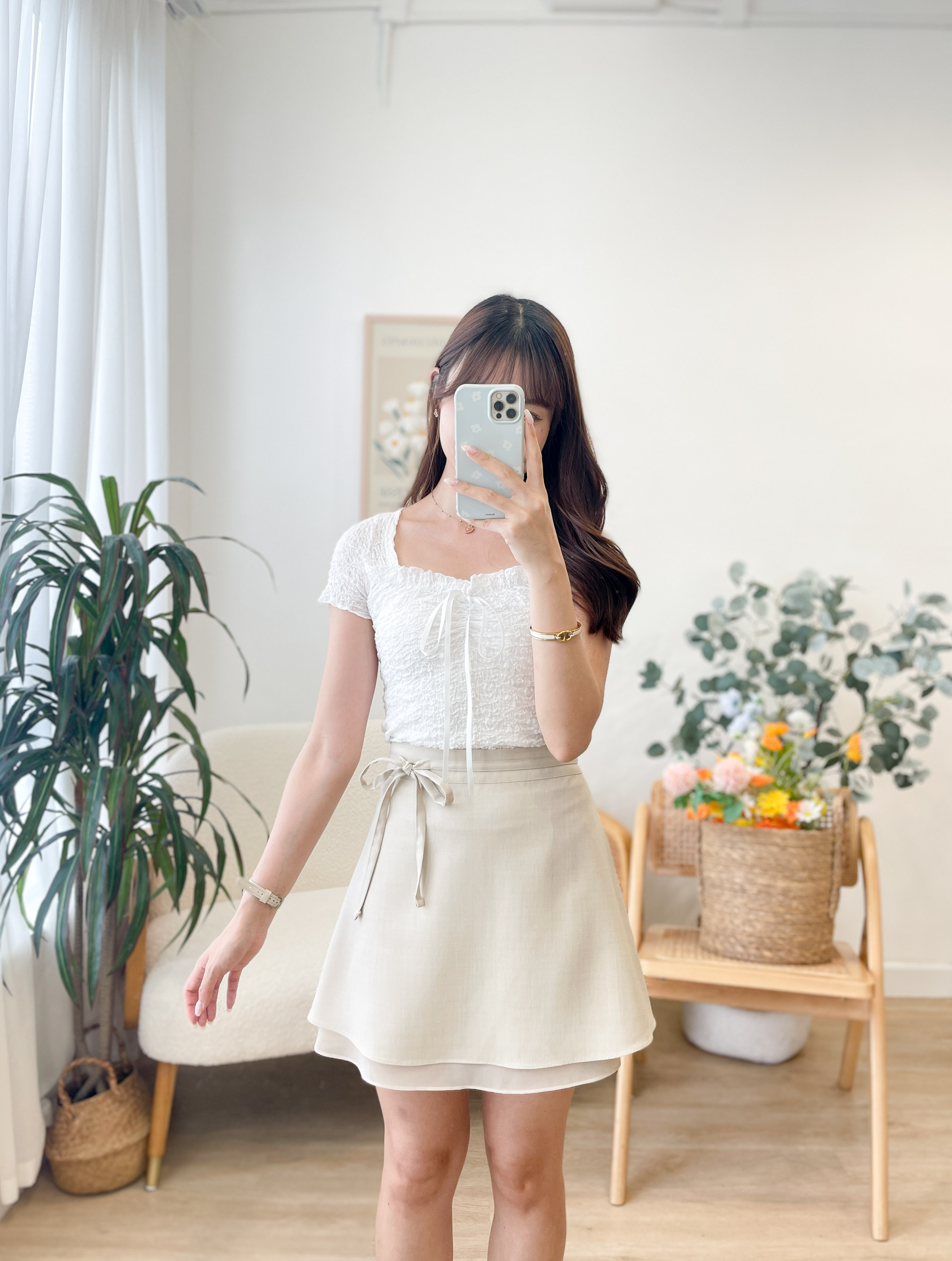 T1581 Maison Crinkle Ribbon Top