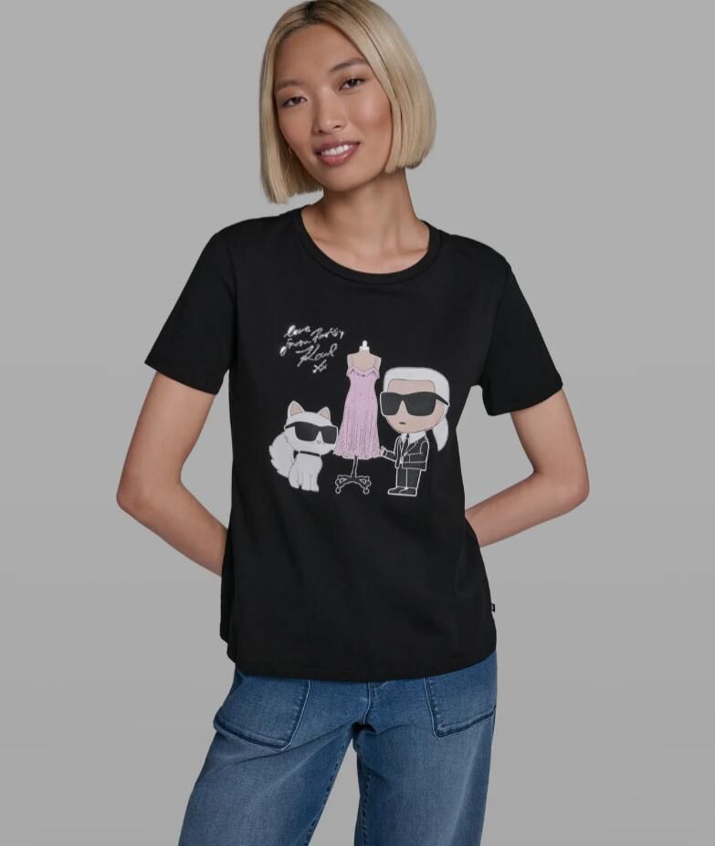 【預購】Karl Lagerfeld H0620505 女裝黑色老佛爺時尚短袖上衣