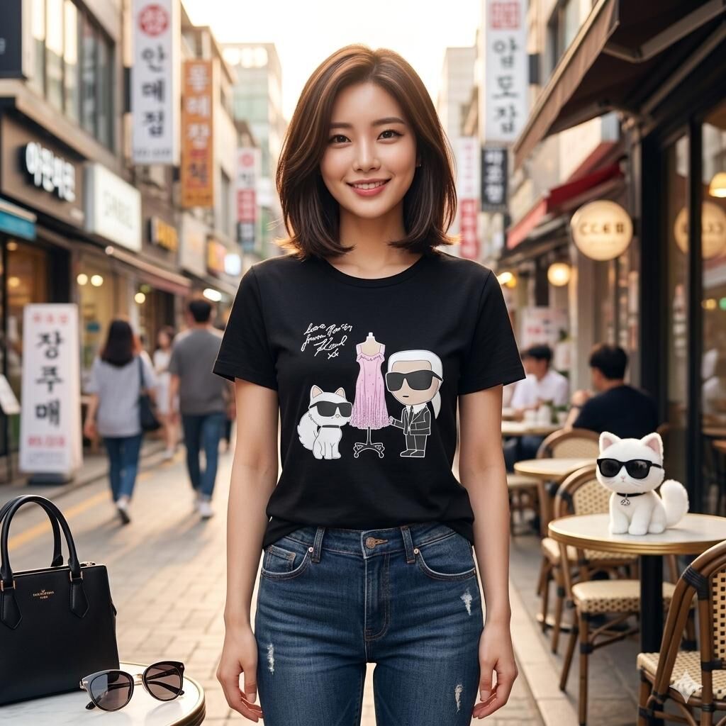 【預購】Karl Lagerfeld H0620505 女裝黑色老佛爺時尚短袖上衣