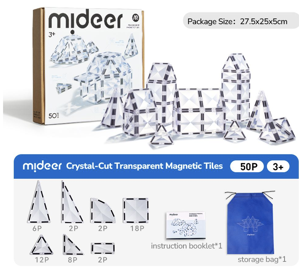 MiDeer - 多彩透光磁力片-星鑽透明 50片