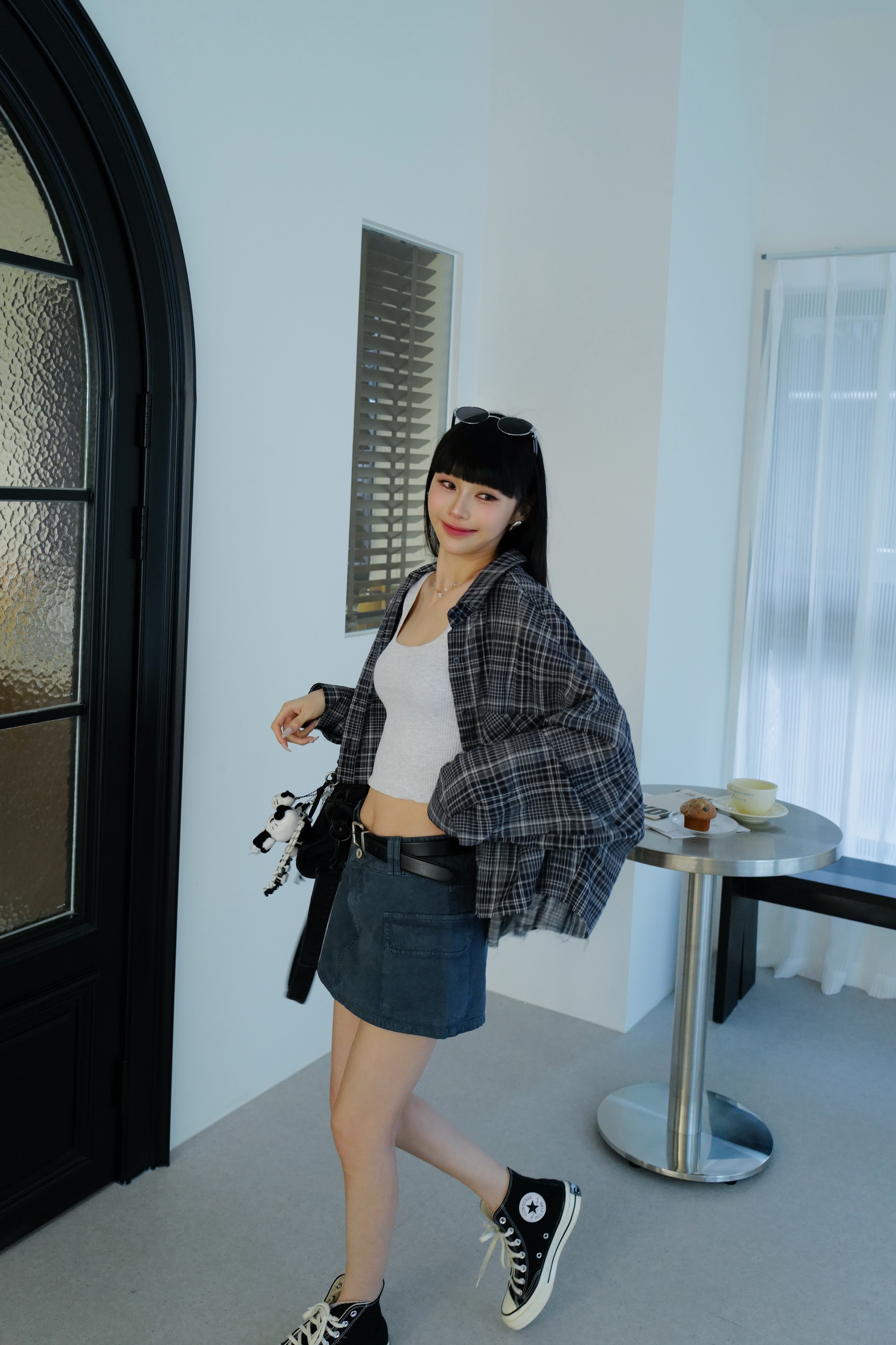 必買前短後長落肩格紋襯衫 HD20