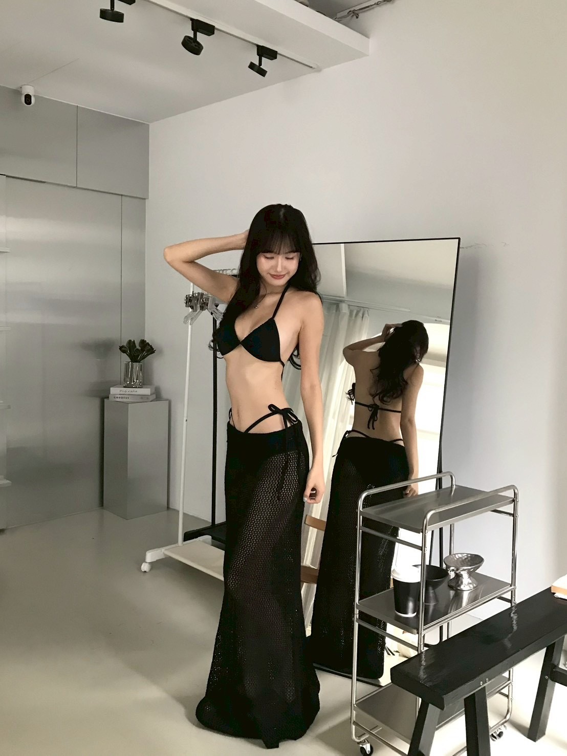 曼妙身材 比基尼+針織包臀長裙三件套 黑色