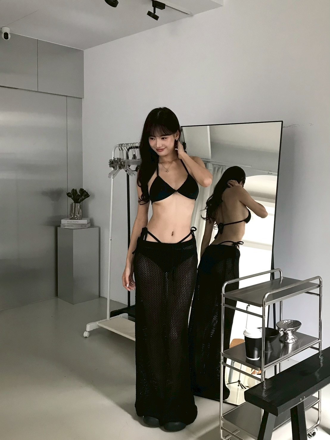 曼妙身材 比基尼+針織包臀長裙三件套 黑色